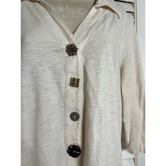 Soft Surroundings Womens Danielle Eclectic Button Top Ivory Cream Size Large - Picture 2 of 7